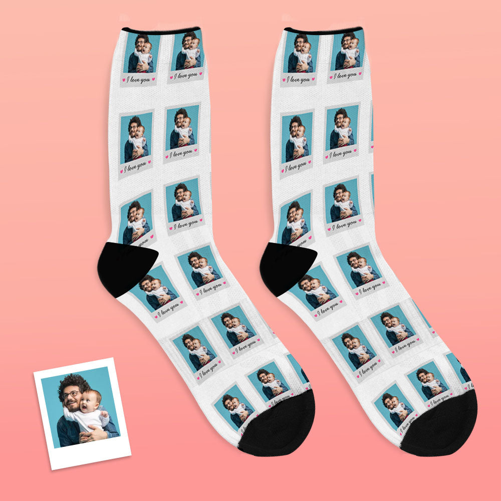 Online Preview Custom I Love You Polaroid Socks