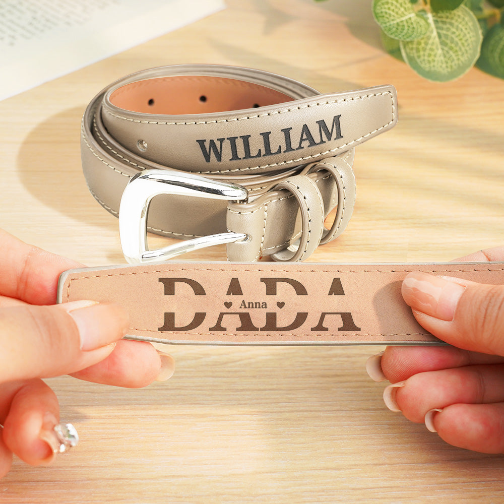 Personalized Men's PU Leather Belt with Engraved Name Belt Birthday Gift for Dad