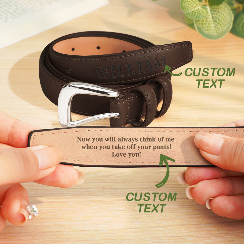 Personalized Men's PU Leather Belt with Engraved Text Birthday Anniversary Gift for Him