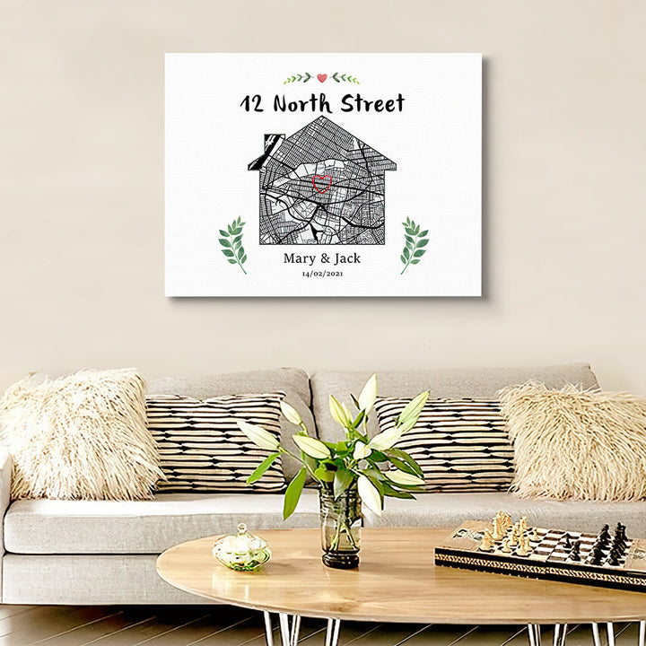 Personalized New Home Map Canvas Custom House Shape Wall Decor Housewarming Gift Christmas Gift