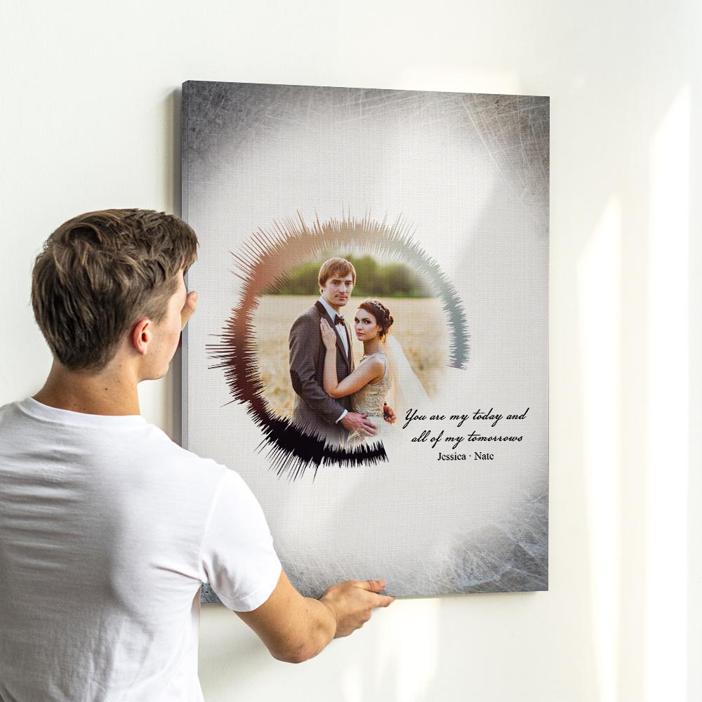 Custom Painting Round Sound Wave Photo Print Personalized Soundwave Text Canvas Amazing Wedding Gift Anniversary Gifts