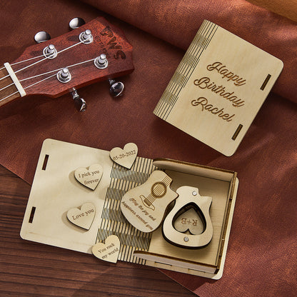 Custom Heart Guitar Picks with Guitar Shaped Box Personalized Wooden Box  Valentine's Day Gifts