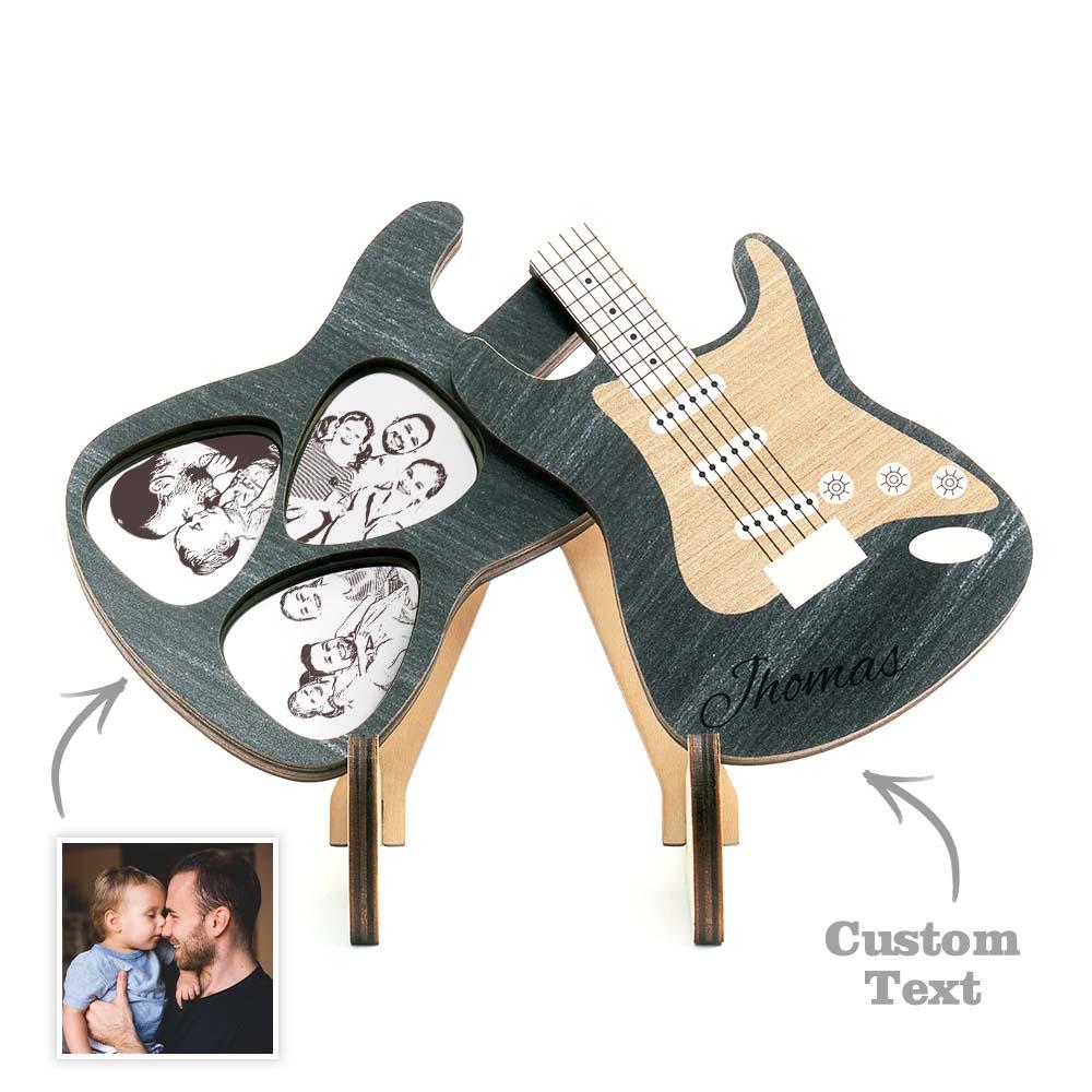 Personalised Wooden Picks Case Guitar Picks Set Engraved Box with 3 Guitar Picks Great Gifts for Him