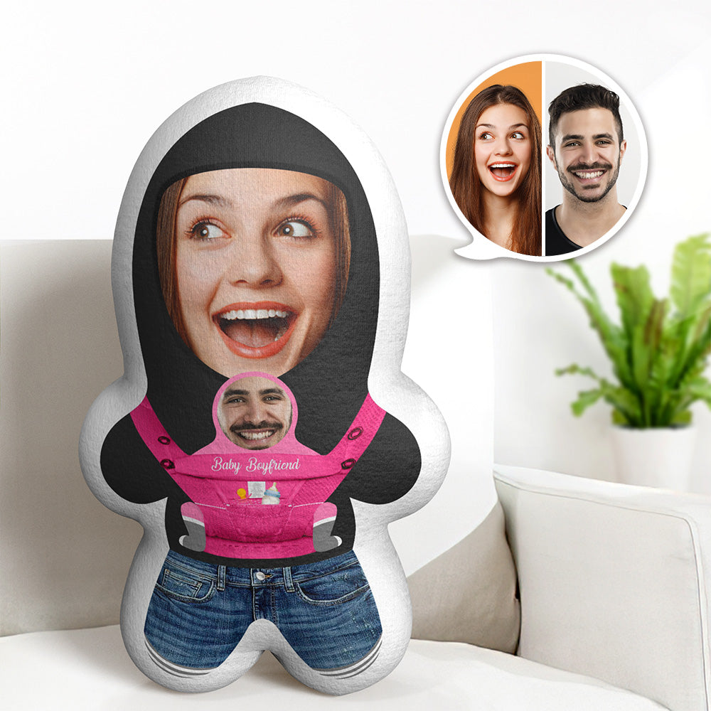 Custom Baby Boyfriend Couple Face Minime Throw Pillow Personalised Photo Gifts for Couple