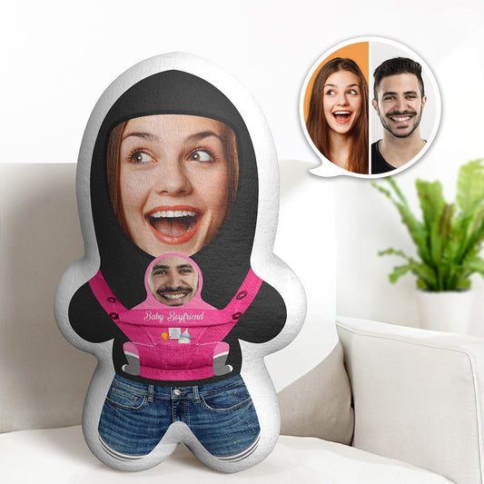Custom Baby Boyfriend Couple Face Minime Throw Pillow Personalised Photo Gifts for Couple