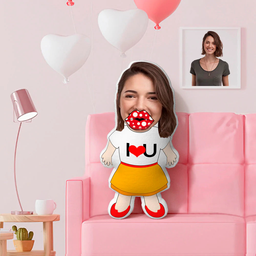 Personalized I LOVE U Minime Pillow Custom Face Pillow with Body