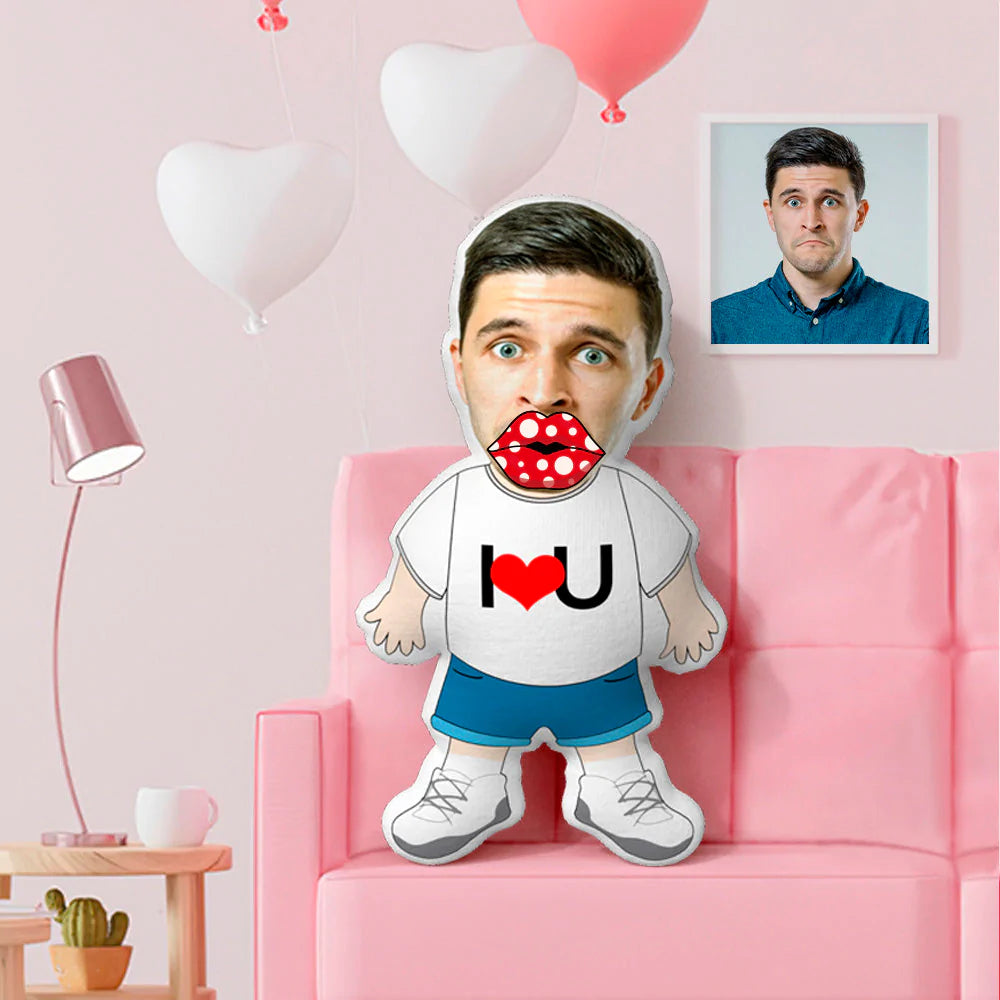 Personalized I LOVE U Minime Pillow Custom Face Pillow with Body