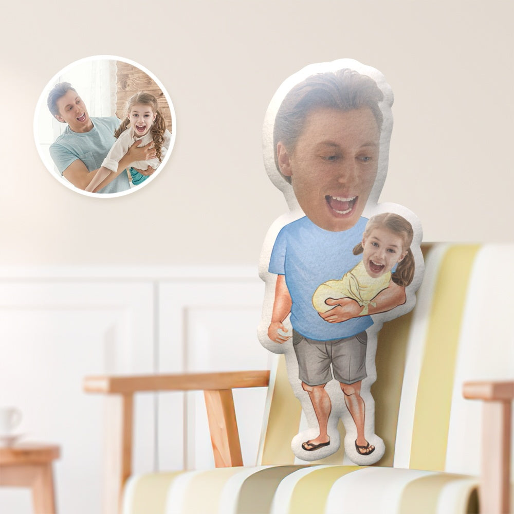 Father's Day Minime Throw Pillow Daddy with Baby Style Custom Face Pillow