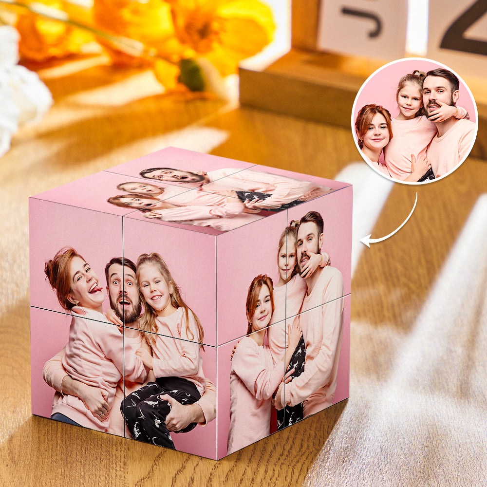 Custom Photo Cube Infinity Folding Multiphoto Cube with Wooden Base Father's Day Gifts