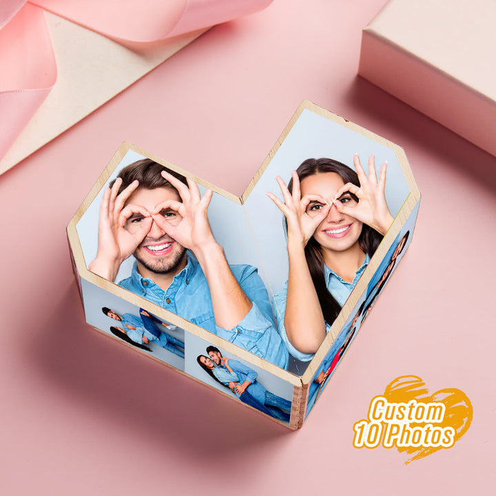 Personalized Magic Cube Heart Wooden Photo Cube Home Ornament Cube Gift for Couples