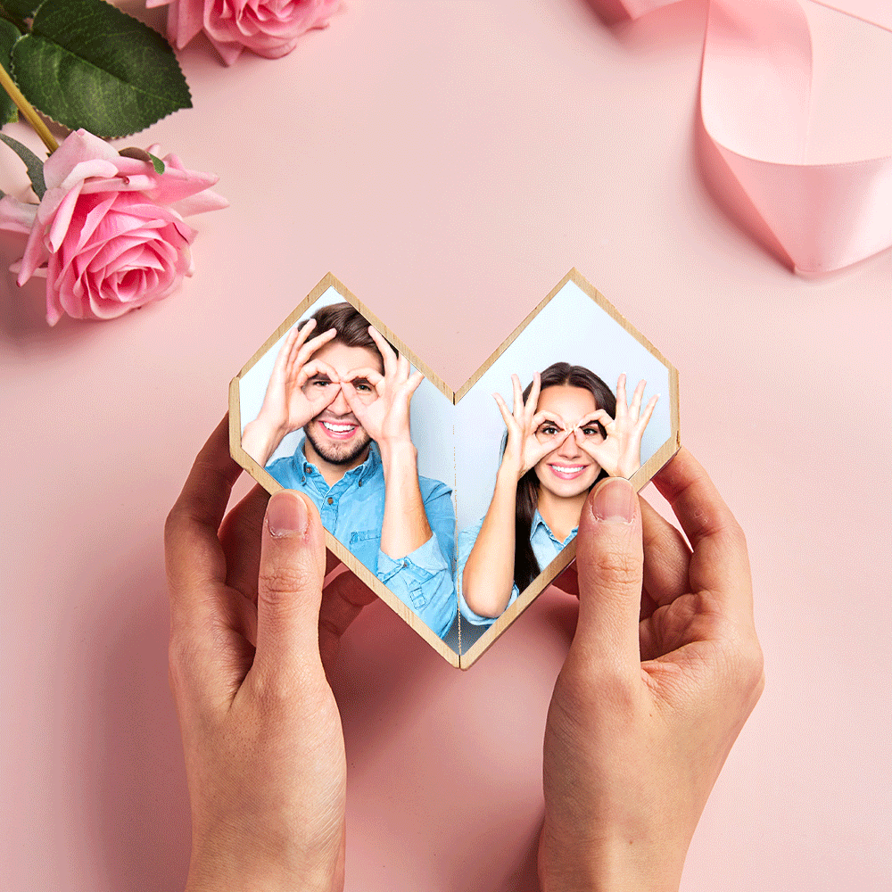 Personalized Magic Cube Heart Wooden Photo Cube Home Ornament Cube Gift for Couples
