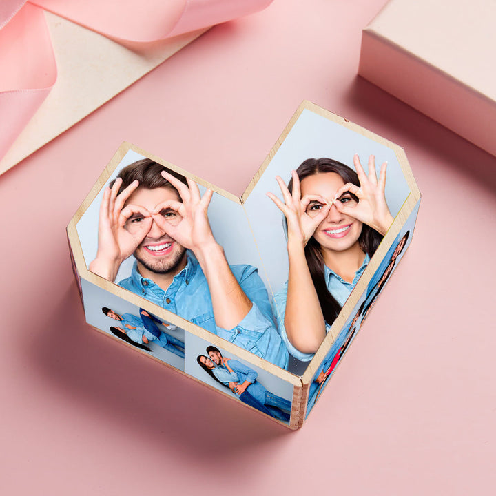 Personalized Magic Cube Heart Wooden Photo Cube Home Ornament Cube Gift for Couples