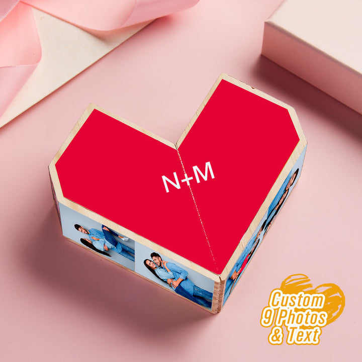 Personalized Magic Cube Heart Wooden Photo Cube Home Decoration Gift for Anniversary