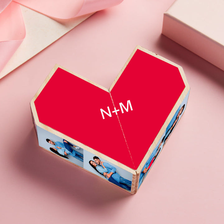 Personalized Magic Cube Heart Wooden Photo Cube Home Decoration Gift for Anniversary