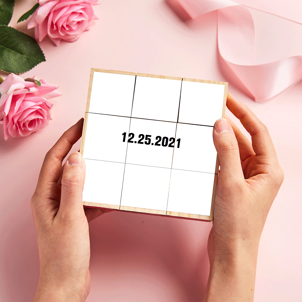 Personalized Magic Cube Photo Wooden Cube Home Ornament Gift for Valentines