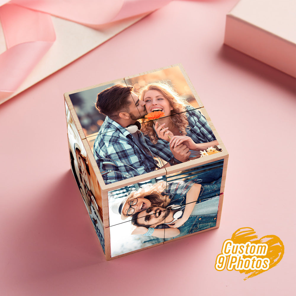 Personalized Magic Cube Photo Wooden Cube Home Ornament Cube Gift for Valentines