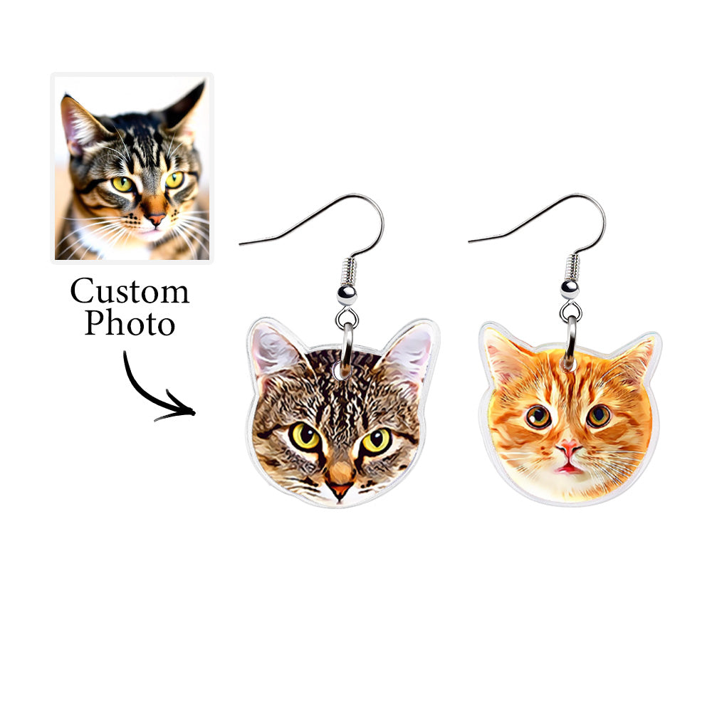 Personalized Pet Earrings (1 Pair) – Custom Dog Cat Portrait 2 Photos Customizable Birthday Gift for Pet Lovers