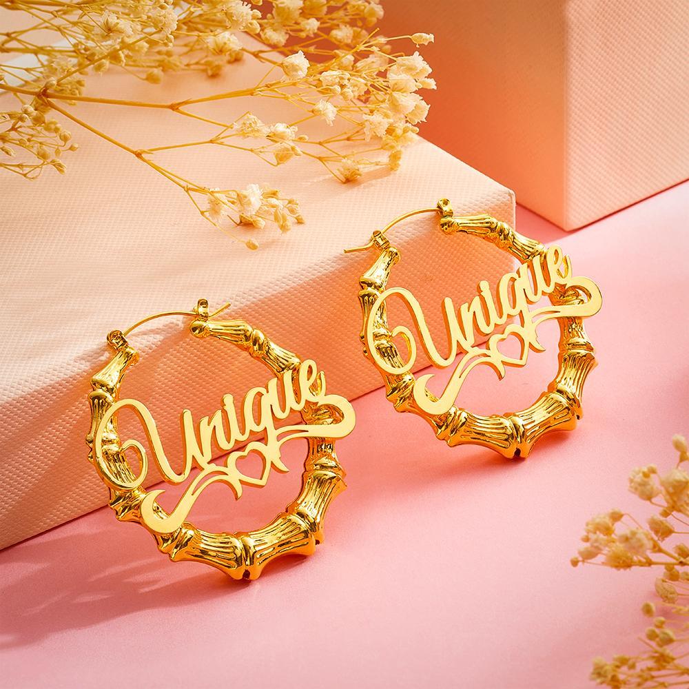 Custom Name Earrings Stainless Steel Big Circle Bamboo Earrings