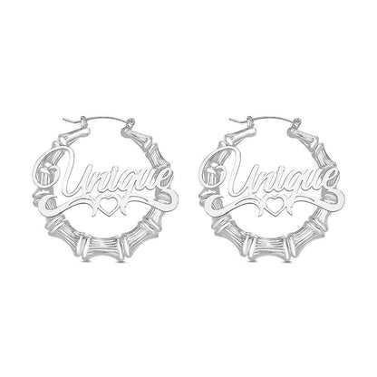 Custom Name Earrings Stainless Steel Big Circle Bamboo Earrings