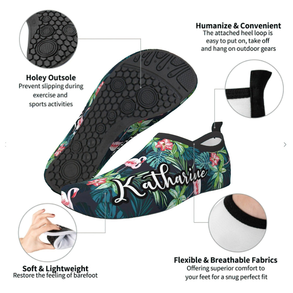Personalized Water Sports Shoes Custom Name Slip Resistant Work Shoes Quick Dry Swim Shoes for Pool Beach Sand