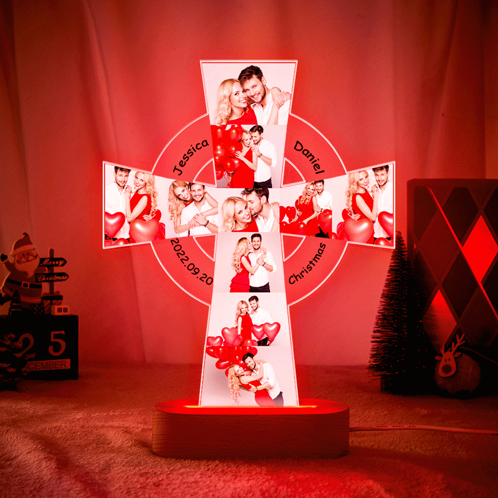 Custom Photo Engraved Cross Night Light Personalized Acrylic Lamp Gift for Lover