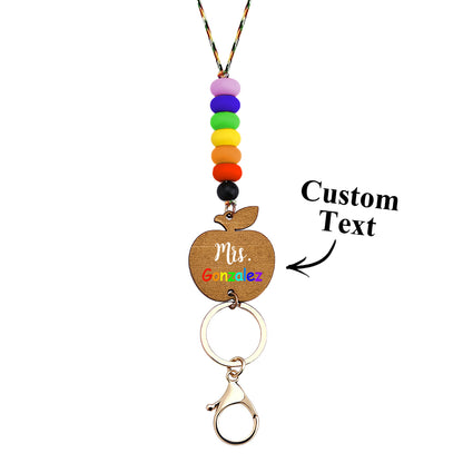 Personalized Wooden Apple Lanyard with Keychain Id Badges Gift for Teachers Back to School Gift