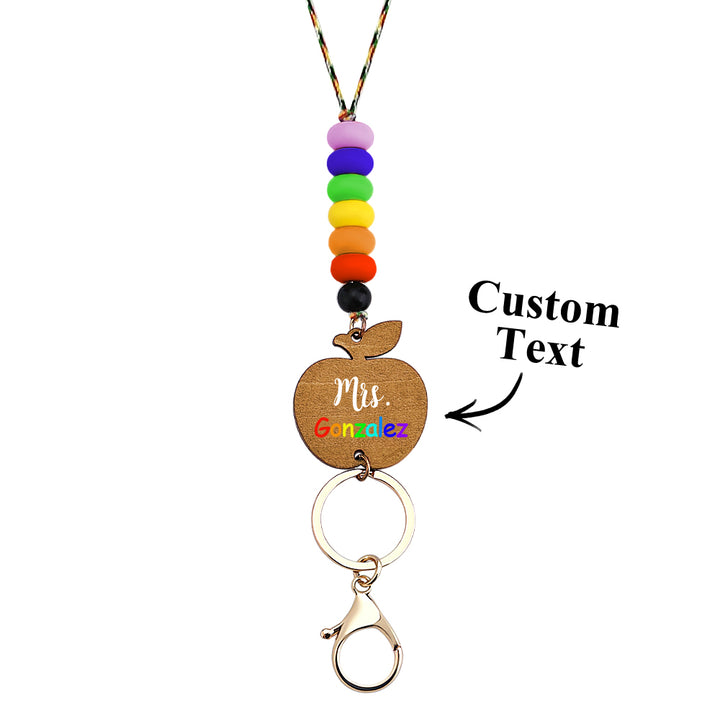 Personalized Wooden Apple Lanyard with Keychain Id Badges Gift for Teachers Back to School Gift