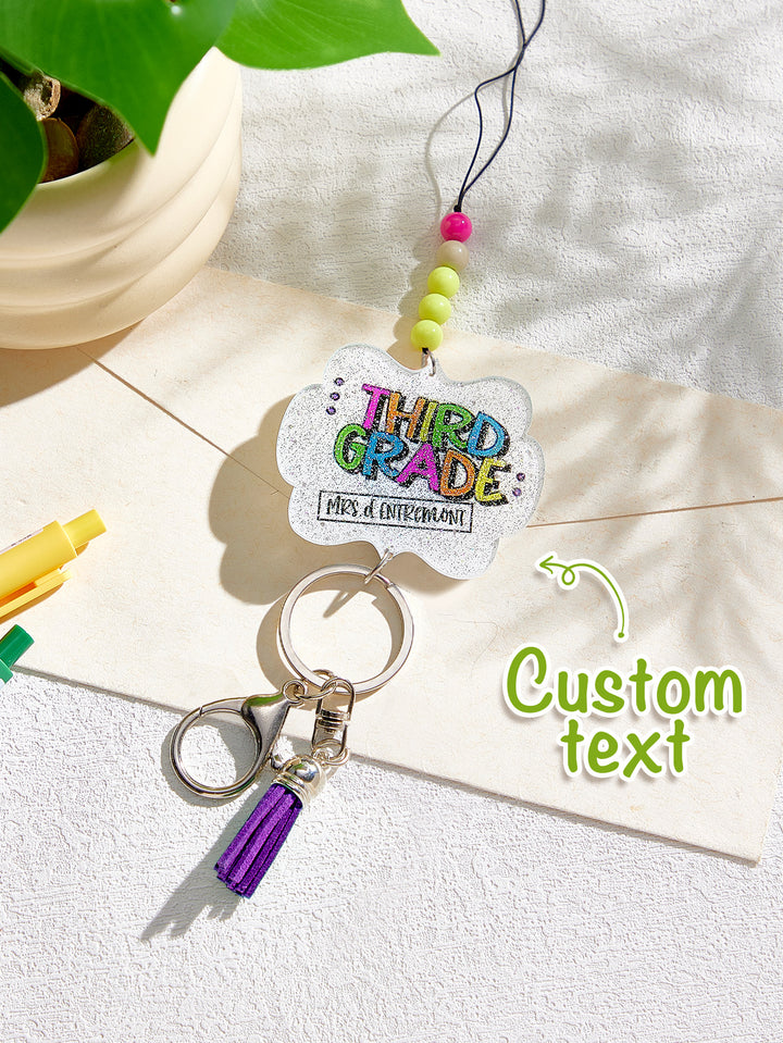 Personalized Glitter Acrylic Beaded Tassel Lanyard with Name Back to School Gift for Teacher