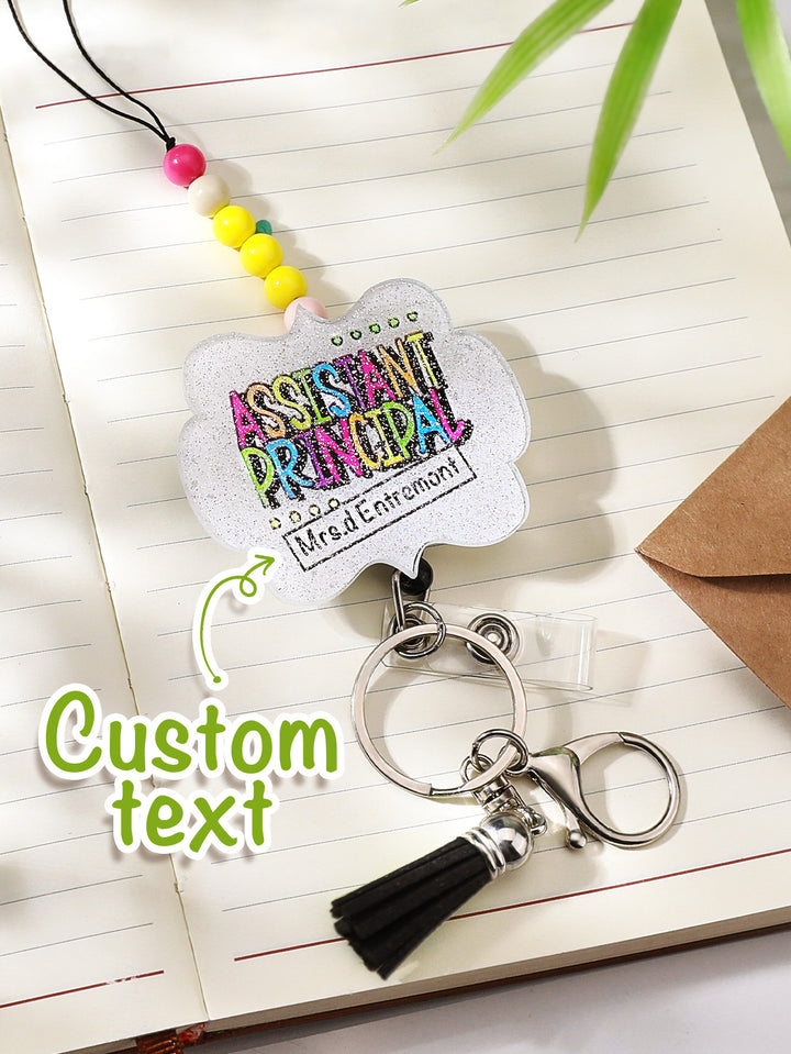 Personalized Glitter Acrylic Beaded Tassel Lanyard with Name Back to School Gift for Teacher