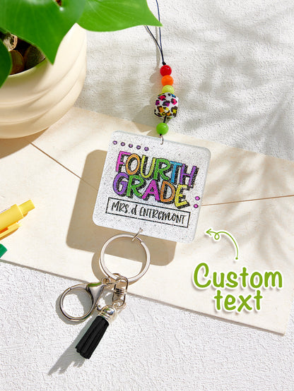 Personalized Glitter Acrylic Beaded Tassel Lanyard with Name Back to School Gift for Teacher