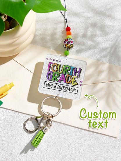Personalized Glitter Acrylic Beaded Tassel Lanyard with Name Back to School Gift for Teacher
