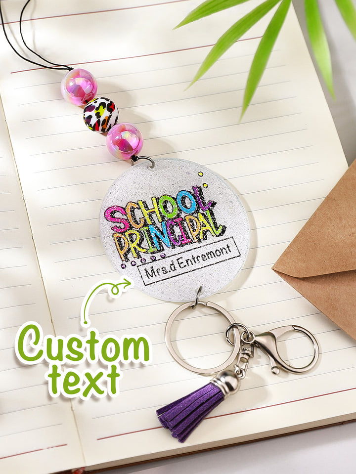 Personalized Glitter Acrylic Beaded Tassel Lanyard with Name Back to School Gift for Teacher