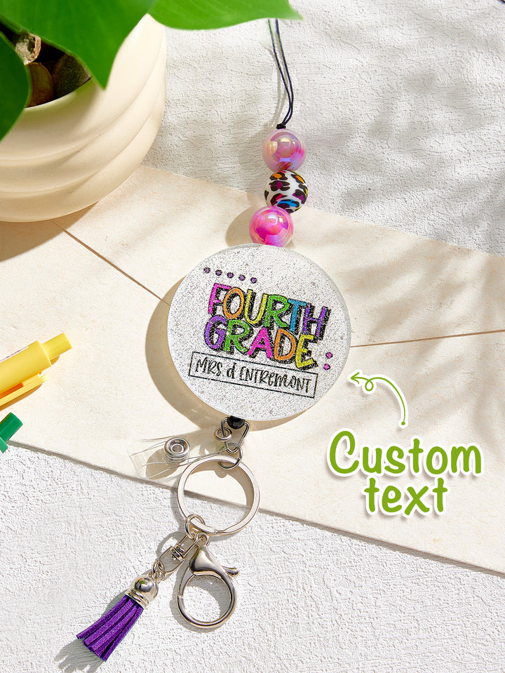 Personalized Glitter Acrylic Beaded Tassel Lanyard with Name Back to School Gift for Teacher