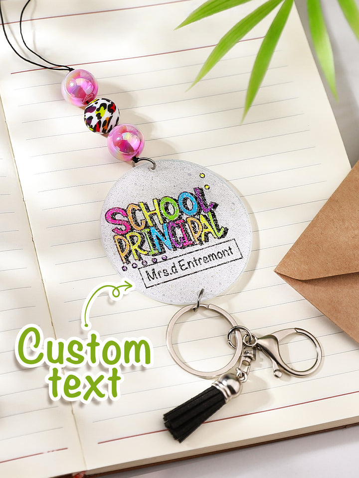 Personalized Glitter Acrylic Beaded Tassel Lanyard with Name Back to School Gift for Teacher