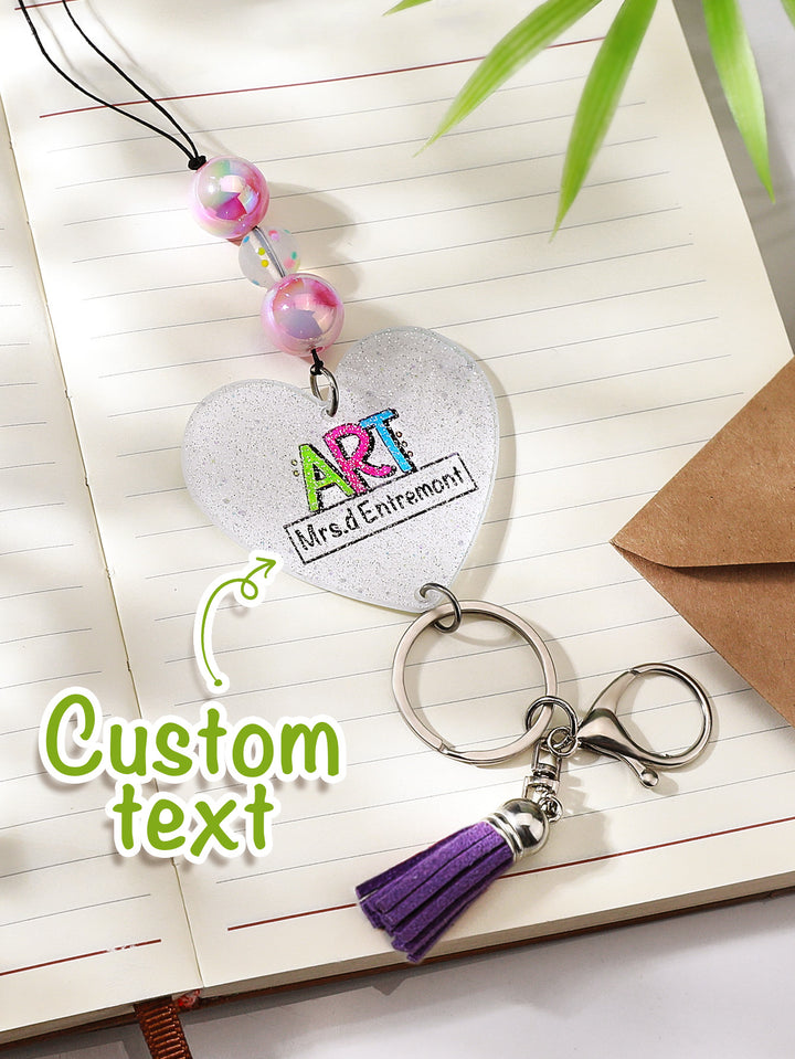 Personalized Glitter Acrylic Beaded Tassel Lanyard with Name Back to School Gift for Teacher