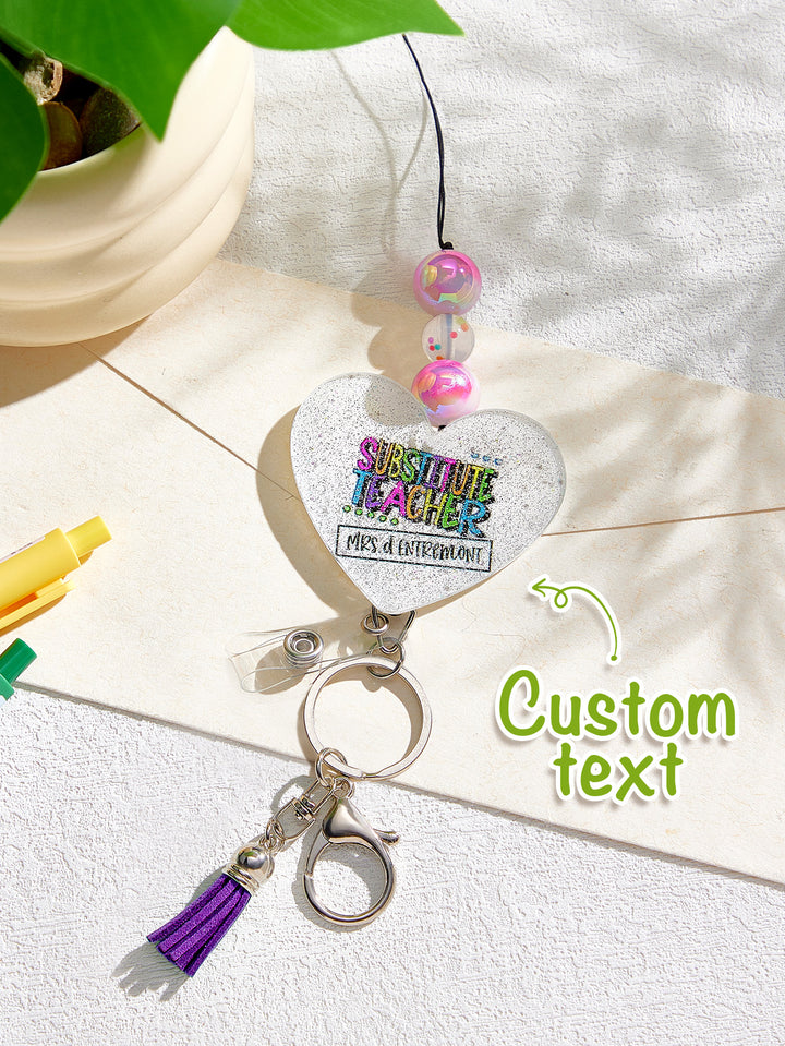 Personalized Glitter Acrylic Beaded Tassel Lanyard with Name Back to School Gift for Teacher