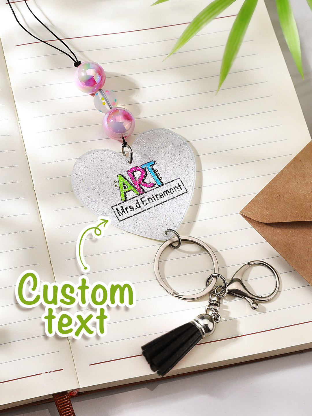 Personalized Glitter Acrylic Beaded Tassel Lanyard with Name Back to School Gift for Teacher