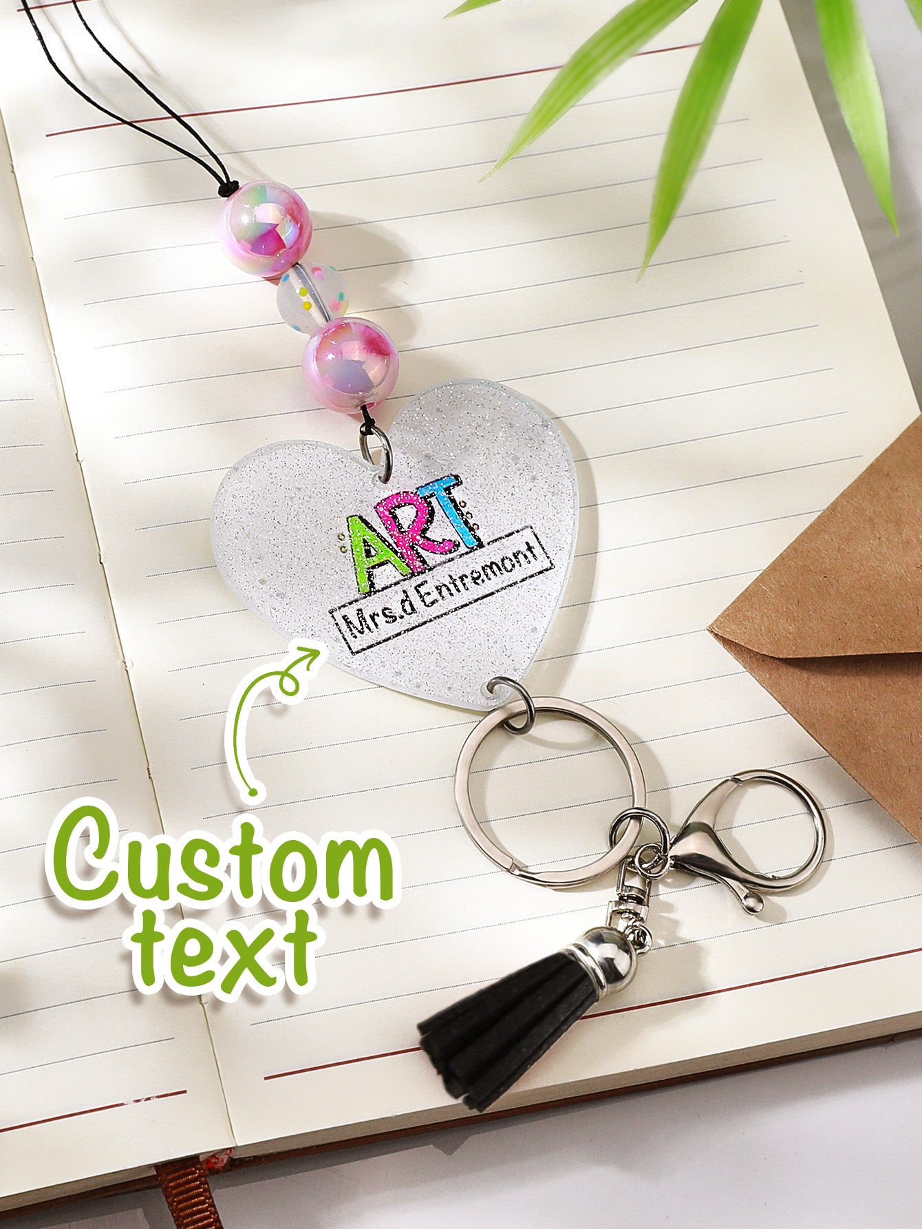 Personalized Glitter Acrylic Beaded Tassel Lanyard with Name Back to School Gift for Teacher