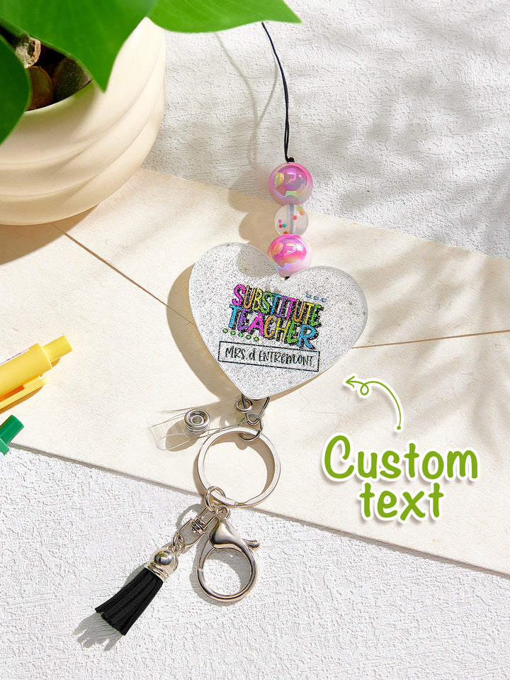 Personalized Glitter Acrylic Beaded Tassel Lanyard with Name Back to School Gift for Teacher