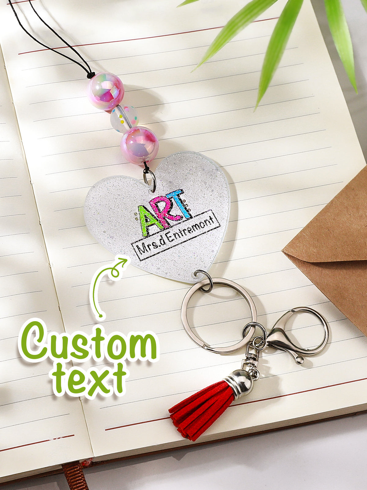 Personalized Glitter Acrylic Beaded Tassel Lanyard with Name Back to School Gift for Teacher