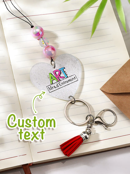 Personalized Glitter Acrylic Beaded Tassel Lanyard with Name Back to School Gift for Teacher
