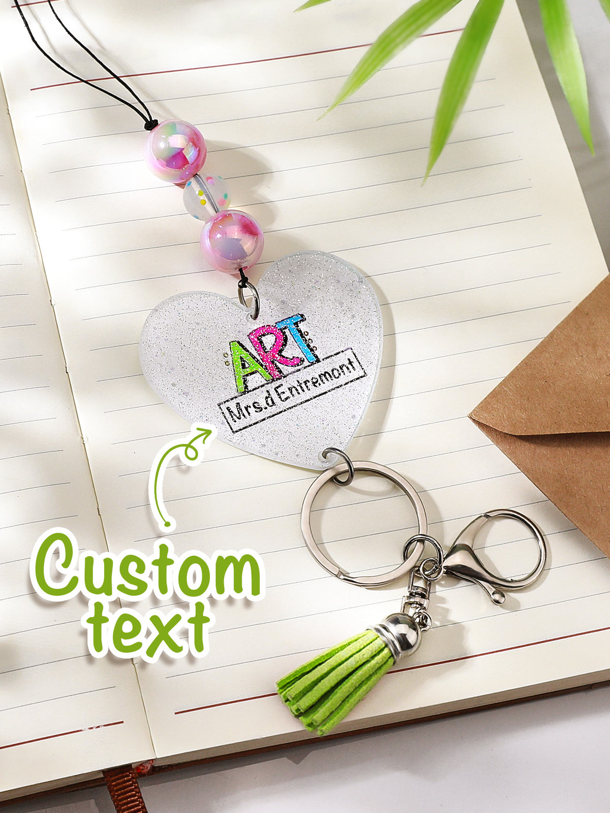 Personalized Glitter Acrylic Beaded Tassel Lanyard with Name Back to School Gift for Teacher