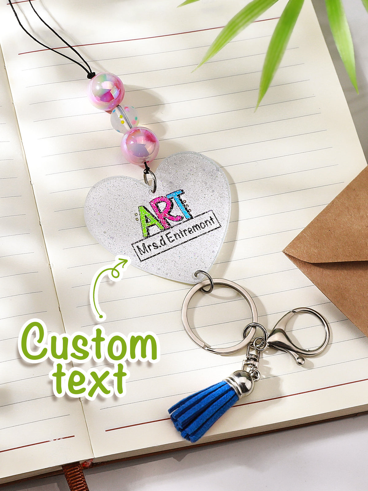 Personalized Glitter Acrylic Beaded Tassel Lanyard with Name Back to School Gift for Teacher