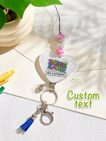 Personalized Glitter Acrylic Beaded Tassel Lanyard with Name Back to School Gift for Teacher