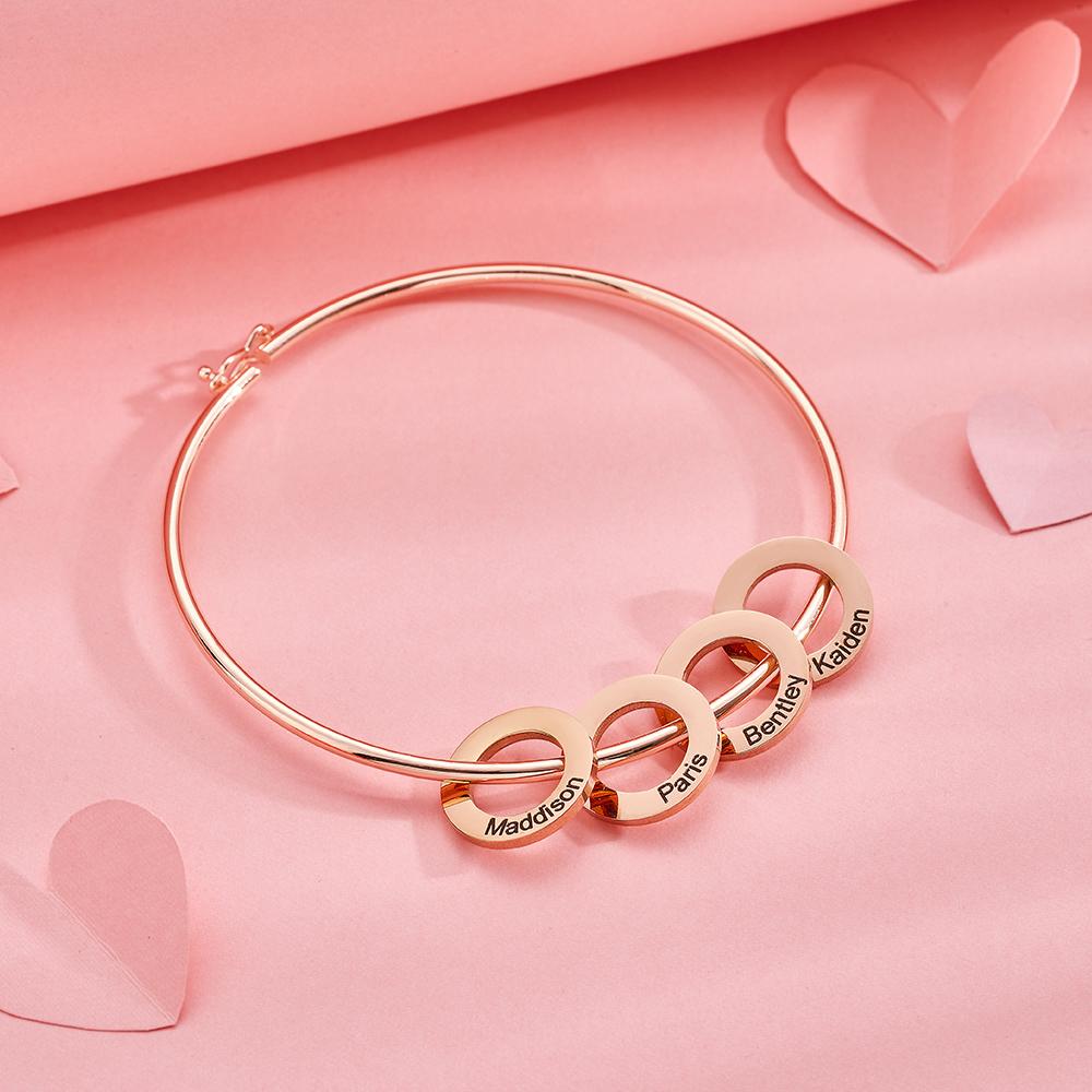 Custom Bangle Bracelet with Heart/Round Pendants Personalized Gift