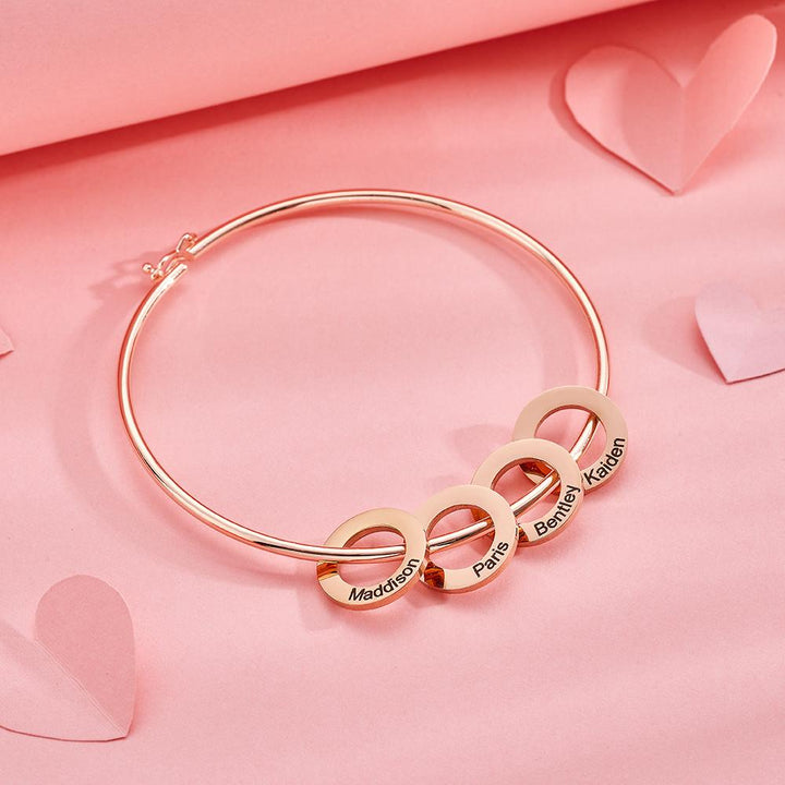 Custom Bangle Bracelet with Heart/Round Pendants Personalized Gift