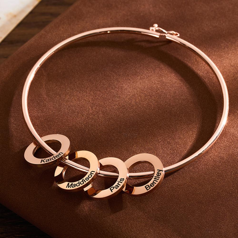 Custom Bangle Bracelet with Heart/Round Pendants Personalized Gift