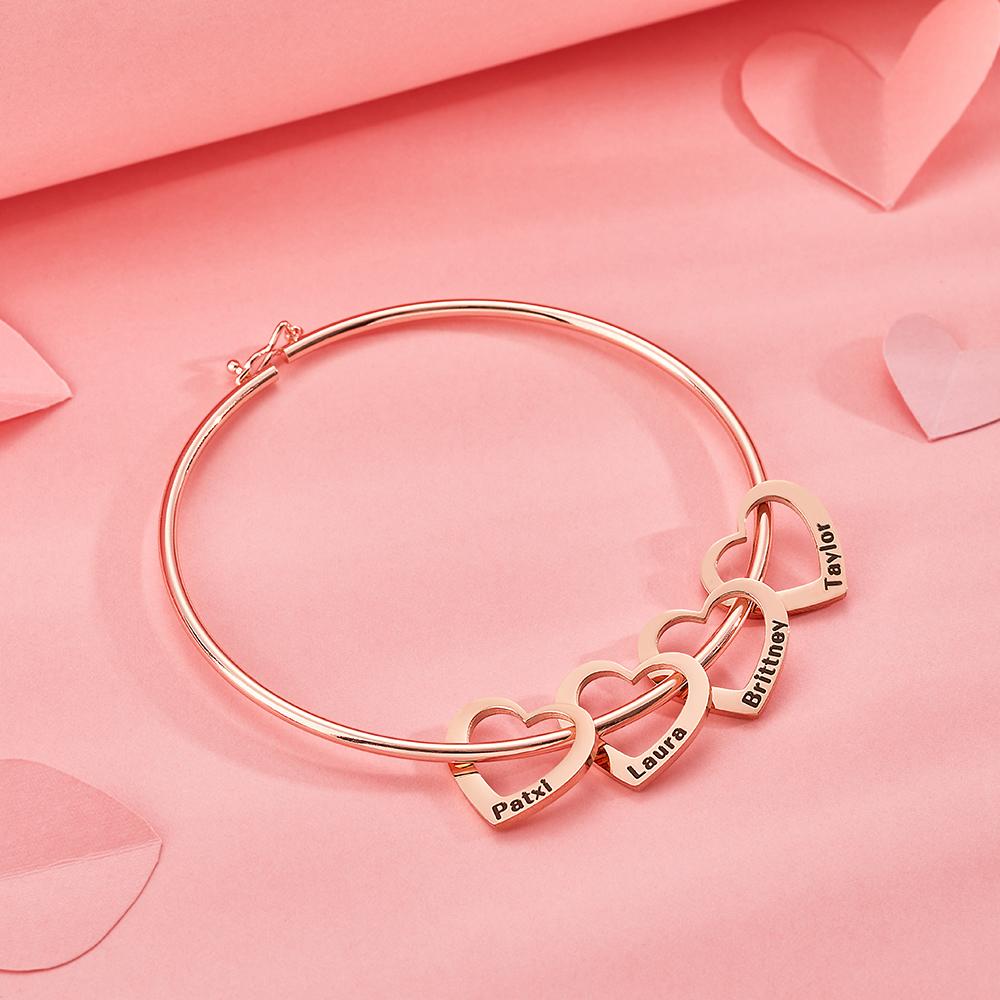 Custom Bangle Bracelet with Heart/Round Pendants Personalized Gift