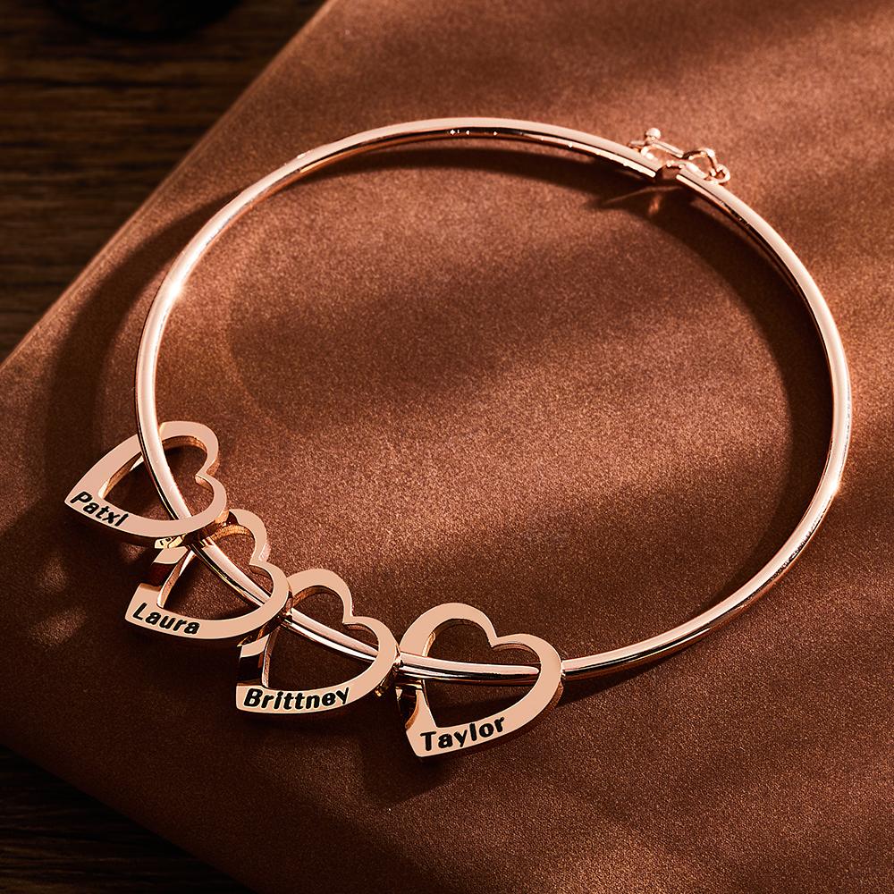 Custom Bangle Bracelet with Heart/Round Pendants Personalized Gift