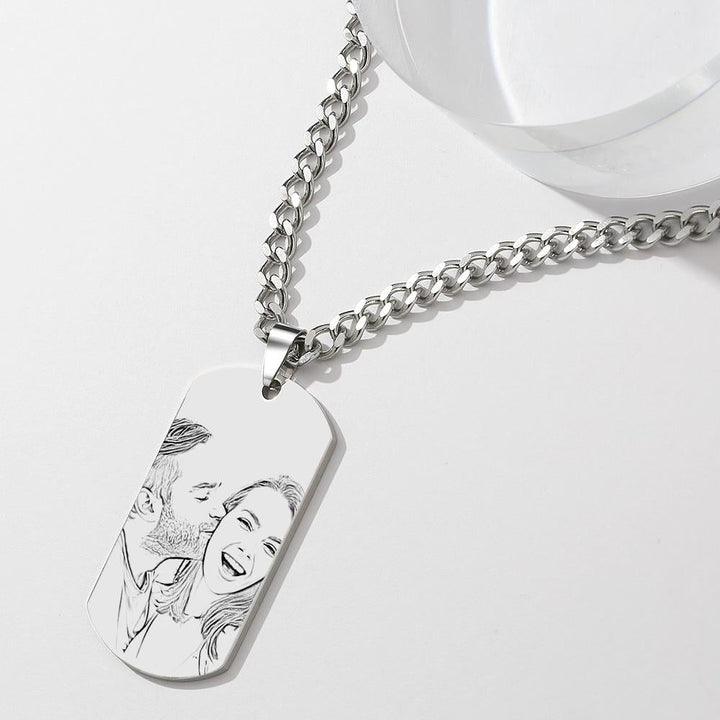 Personalized Men's Photo Necklace Engraved QR Code Necklace